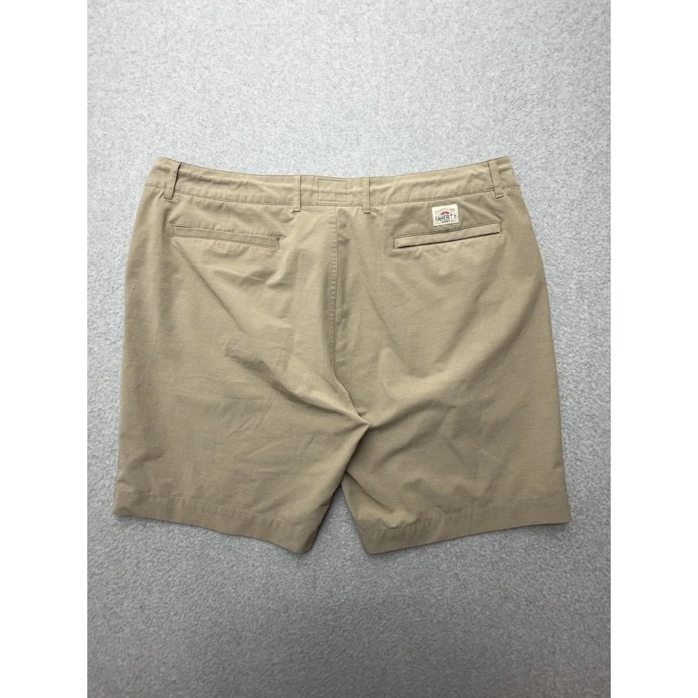 Faherty All Day Shorts Mens 38 Beige Chino 8 Inseam Drawstring Stretch Casual